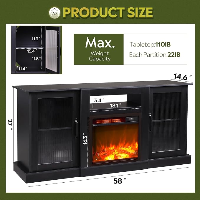 WLIVE Fireplace TV Stand for 65" TV, Entertainment Center - Image 3