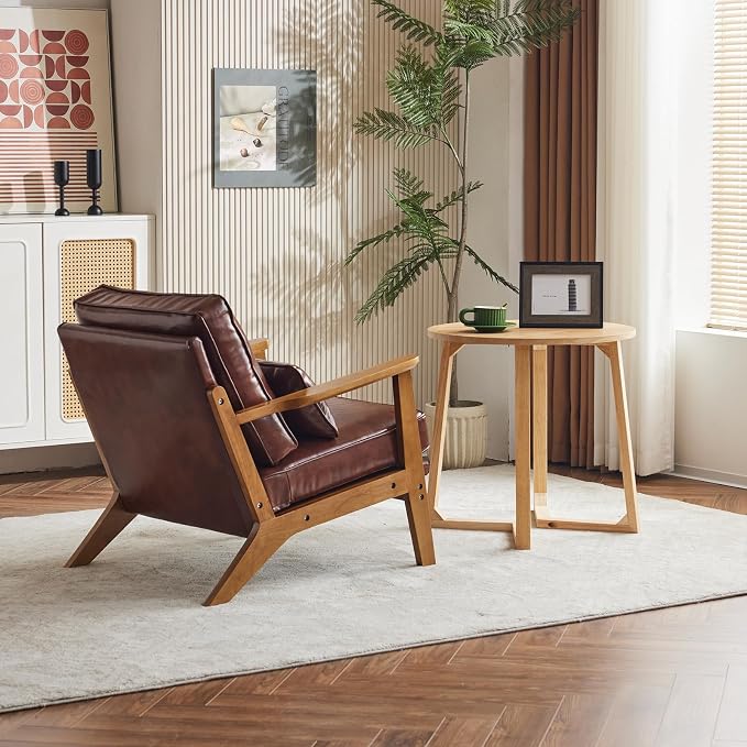 Karl home Accent Chair Wide Armrest Mid-Century Lounge Chair PU Leather Armchair - Image 6