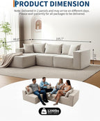 Corduroy Modular L Shape Sofa, Cloud Feel Compressed Sectional Couch - Image 2