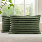 decorUhome Fall Faux Fur Throw Pillow Covers 12x20 Set of 2 Olive Green | by decorUhome