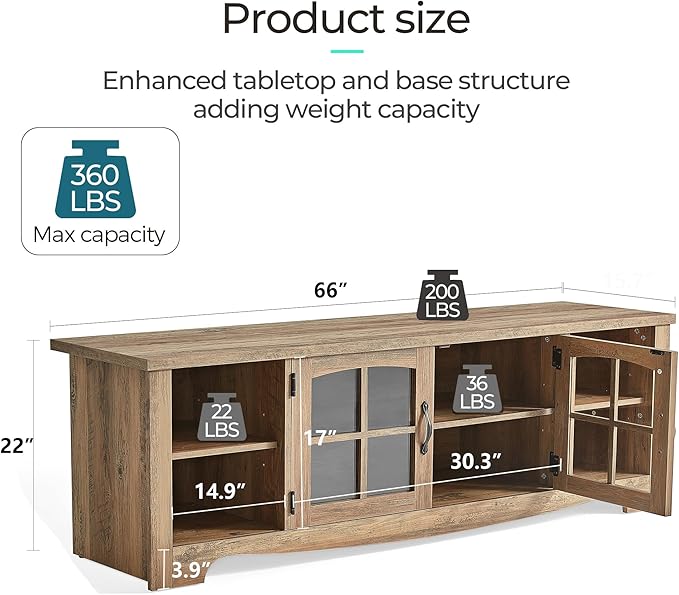 LINSY HOME TV Stand for 75 Inch TV, Modern Farmhouse Entertainment Center - Image 3