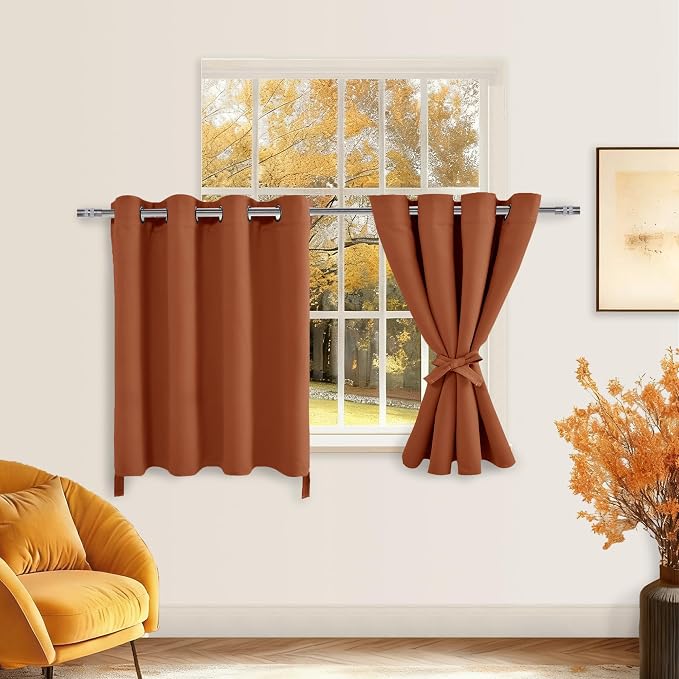 Fall Blackout Curtains for Bedroom, 52 x 30 Inches Long Burnt Ochre | Thermal - Image 7
