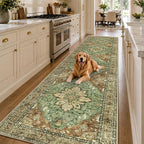 RELEANY Washable Area Rug, Runner 3'x12', Brick/Brown/Green | Non-Slip - Image 2