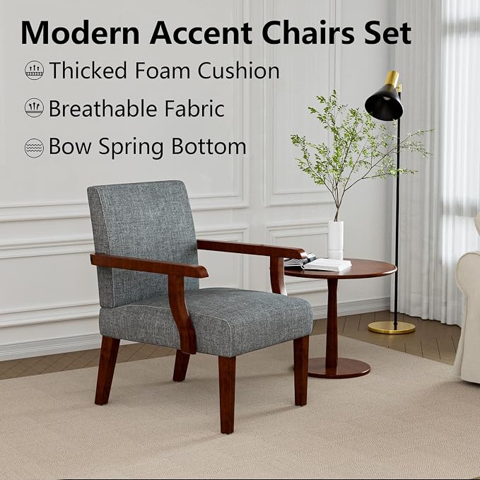 2PCS Accent Chairs with Table Set, Fabric Upholstered Modern Accent Armchair - Image 4