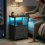 Fixwal Night Stand with Charging Station, LED Nightstand with U-S-B Ports and - Image 2