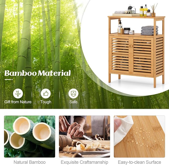 Tangkula Bamboo Floor Cabinet, Bathroom Storage Cabinet - Image 9