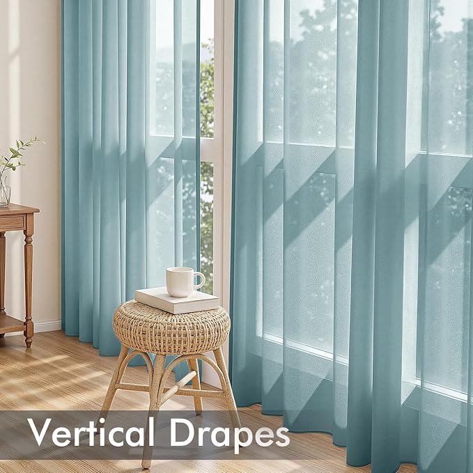 MIULEE Dusty Blue Sheer Curtains 96 Inches Long 4 Panels 42 x 96 Inches | Light - Image 5