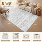 cotiled 6x9 Area Rugs for Living Room: Boho Washable Rug for Dining Room | - Image 2