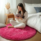 Hot Pink Round Rugs 5ft for Bedroom Living Room, Fluffy Circle Area Rug for - Image 6