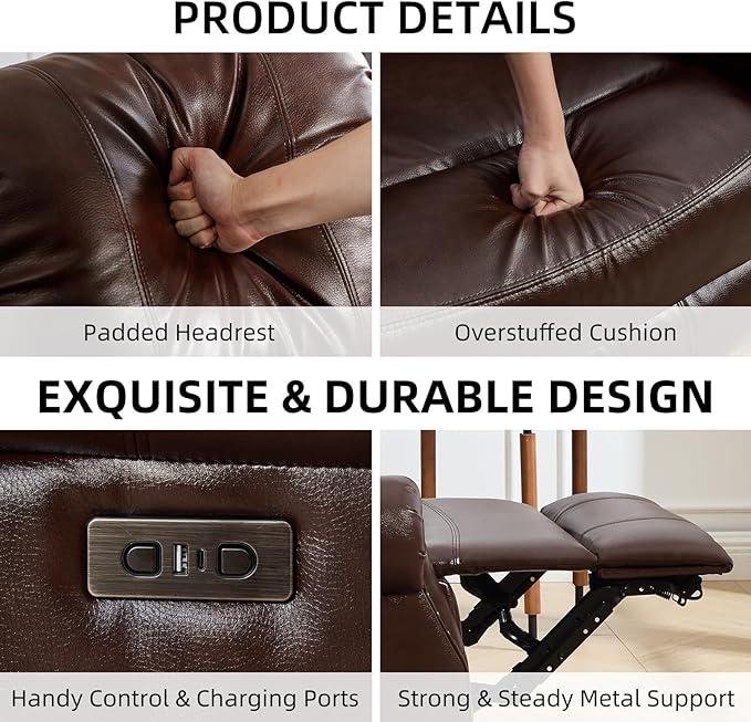 EBELLO 2-Piece Manual Recliner Sofa Set, Faux Leather Message Single Recliner - Image 3