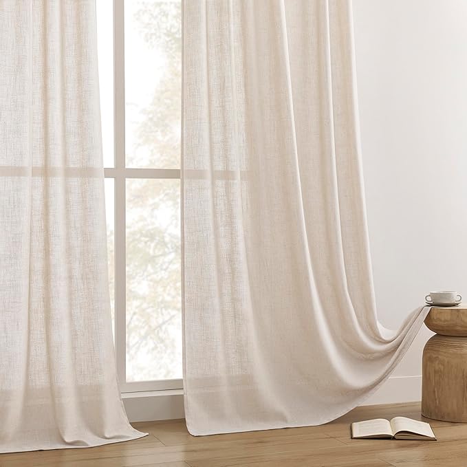Joydeco Linen Curtains for Living Room, Semi Sheer Drapes Window Long Curtains - Image 6