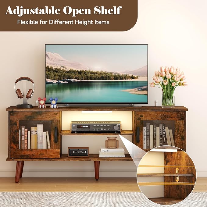 Turosur Wood TV Stand for 55 Inch TV, Mid Century Modern Entertainment Center - Image 5