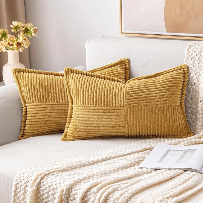 MIULEE Decorative Lumbar Throw Pillow Covers 12x20 Inch Gold 2 Pack | Boho by MIULEE