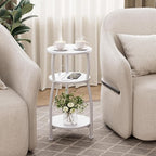Round Side Table with Power Outlet & USB Ports, 3-Tier End Table with Storage - Image 5