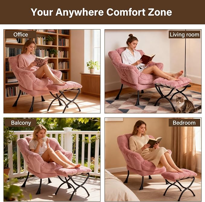 Welnow Lazy Chair with Ottoman, Modern Accent Chair with Armrests and a Side - Image 7