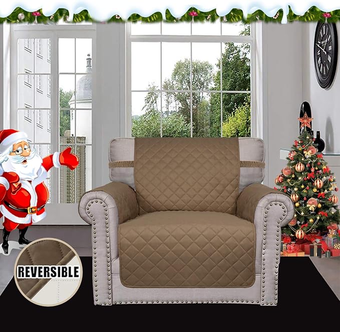 Easy-Going Reversible Couch Cover, Small Chair, Camel/Ivory | Machine Washable - Image 2