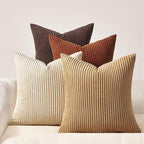 Topfinel Beige Brown Throw Pillow Covers Rustic Modern Soft Corduroy Striped by Topfinel