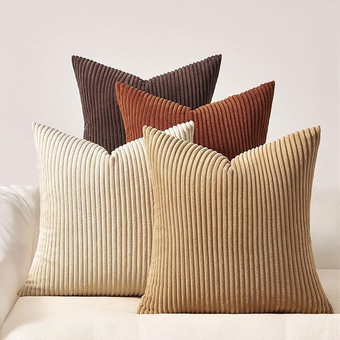 Topfinel Set of 4 Soft Farmhouse Corduroy Striped Decorative Cushion Cover Boho by Topfinel