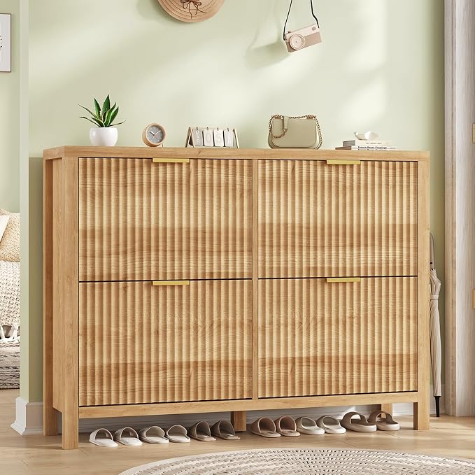 YOMILUVE Shoe Cabinet Storage for Entryway, Fluted Shoe Cabinet by YomiluveDesign