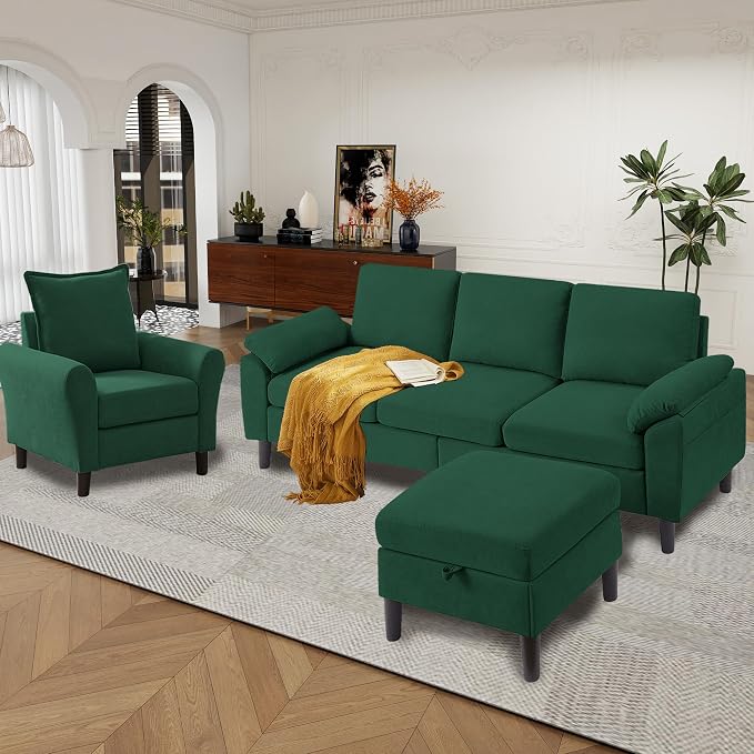 79" Convertible Sectional Sofa Set, Modern Linen Small L Shaped Couch - Image 2
