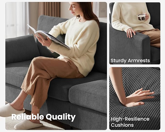 CHIC HOUSE Middle Module for Modular Couch, Corduroy Customizable Chaise - Image 5