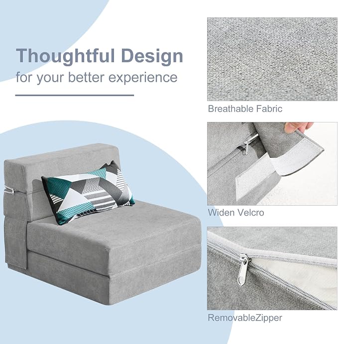 ANONER Folding Sofa Bed Couch Memory Foam Fold Out Chair Bed - Image 7