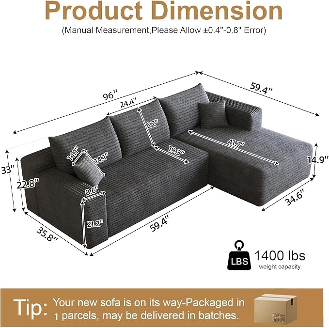 AUGOP 96" Sectional Couches for Living Room Modern Modular Sofa - Image 2