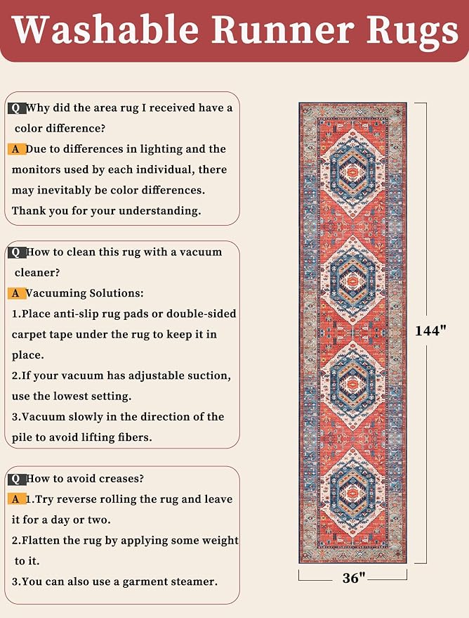SERISSA 3x12 Washable Non Slip Boho Runner Rug - Image 2