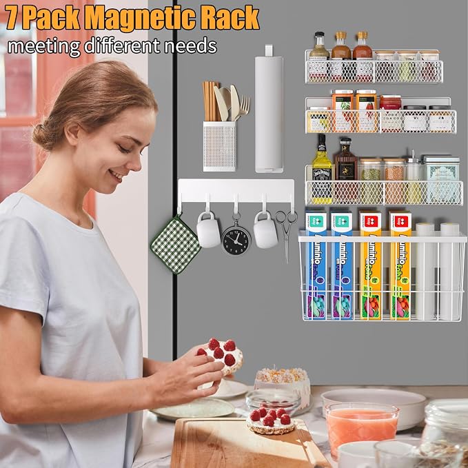 Magnetic Spice Rack for Refrigerator, 7 Pack 100% Metal Strong Magnet Shelf - Image 6