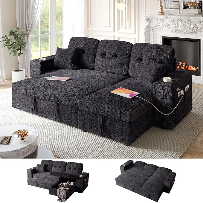 90 Inch Modular Sectional Sleeper Sofa Bed, 4 in 1 Pull Out Couch Bed by Bonroyo-FindYourPlace