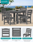 SERWALL Outdoor Dining Set for 4, HDPE Square Table and Chairs Set All Weather - Image 3