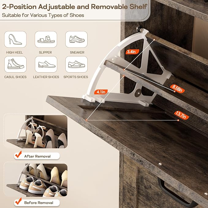 Nicetree Shoe Cabinet with 2 Flip Drawers, Freestanding Shoe Storage Cabinet - Image 4