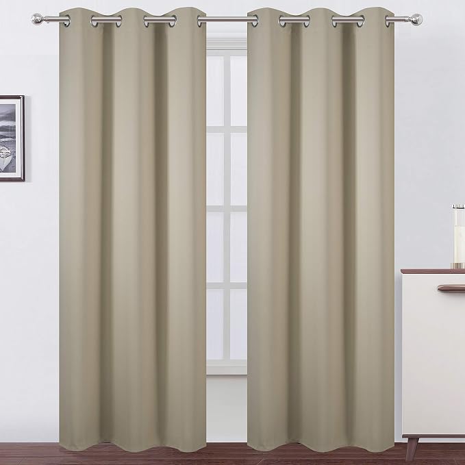 Beige Blackout Curtains/42 x 84 Inch/Set of 2 Panels Room Darkening Curtains by Lemomo