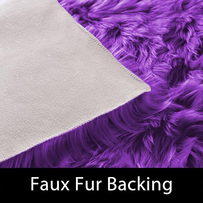 Latepis Small Furry 2x3 Purple Faux Fur Rug Fluffy Rugs Washable Shag - Image 3