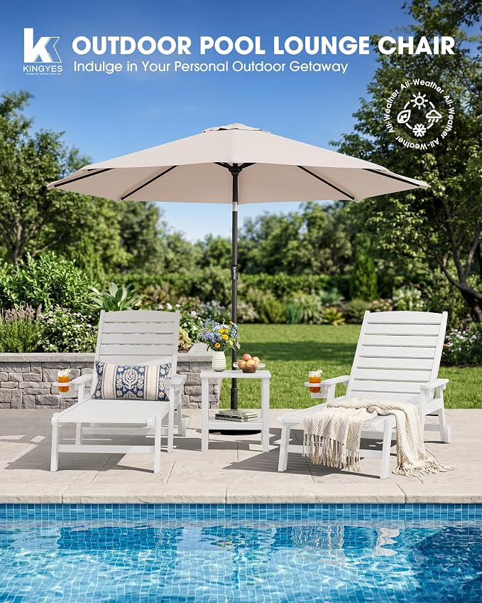 KINGYES HDPE Lounge Chair Outdoor, Patio Chaise Lounge Recliner - Image 7