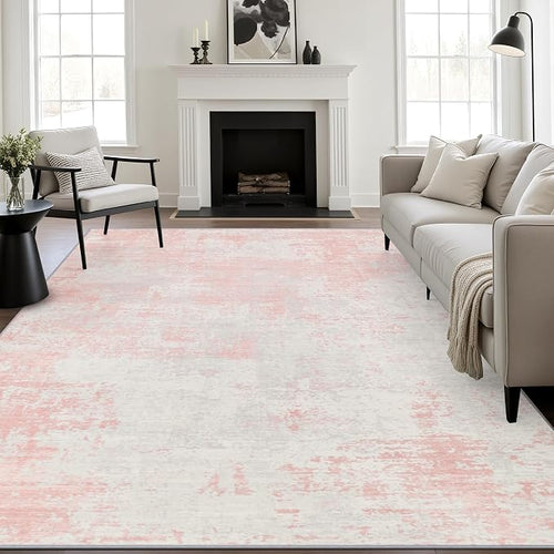 10x12 Area Rug Living Room: Modern Washable Soft Carpet Pink White | by FXRHLP