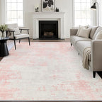5x7 Area Rug Living Room: Modern Washable Soft Carpet Pink White | - Image 2