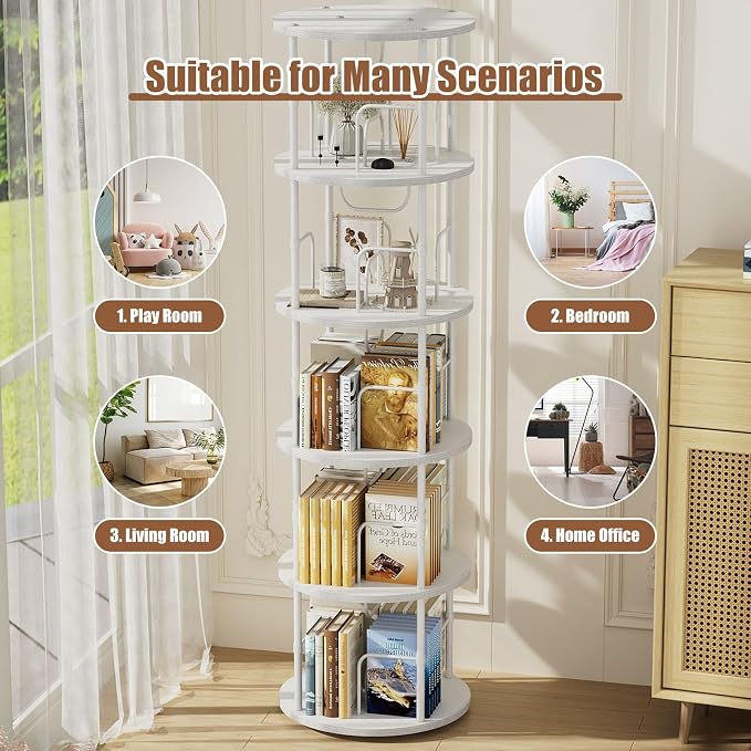 ALLSTAND 5 Tier Rotating Bookshelf, 360 ° Display Stackable Spinning Bookshelf - Image 7