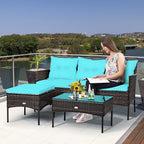 Tangkula 3 Pieces Patio Conversation Set, Outdoor PE Rattan Wicker Furniture - Image 2