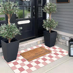 Front Door Mat Indoor Entrance, 2x4.3 Cute Pink White Checkered Rug | Non-Slip - Image 9