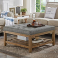24KF Large Square Upholstered Tufted Linen Ottoman Coffee Table, Large Footrest by WEMARTHOMEDECOR