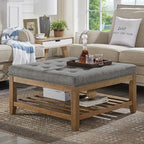 24KF Large Square Upholstered Tufted Linen Ottoman Coffee Table, Large Footrest by WEMARTHOMEDECOR