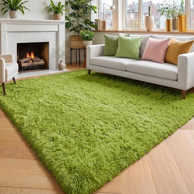 Amdrebio Grass Green Plush Area Rug 5x7 - Image 5