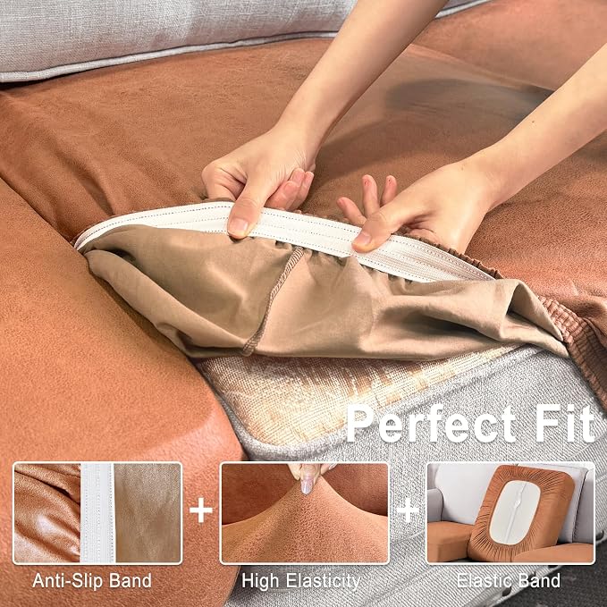 ANARACHON Leather Look Couch Cushion Covers Sofa Seat Slipcovers Sets Couches - Image 5