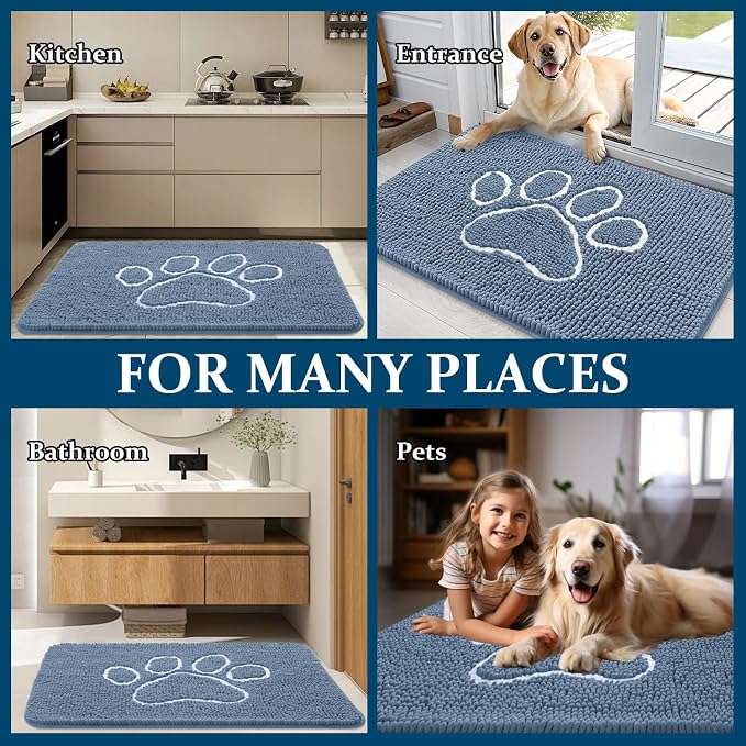 OLANLY Dog Door Mat for Muddy Paws 32x20, Paw Print Design Chenille Mud Mat | - Image 7