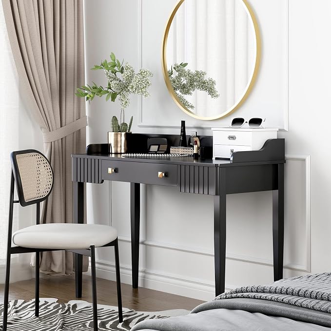 Space-Saving Black Wood Makeup Vanity Desk – Modern Computer Table - Image 6