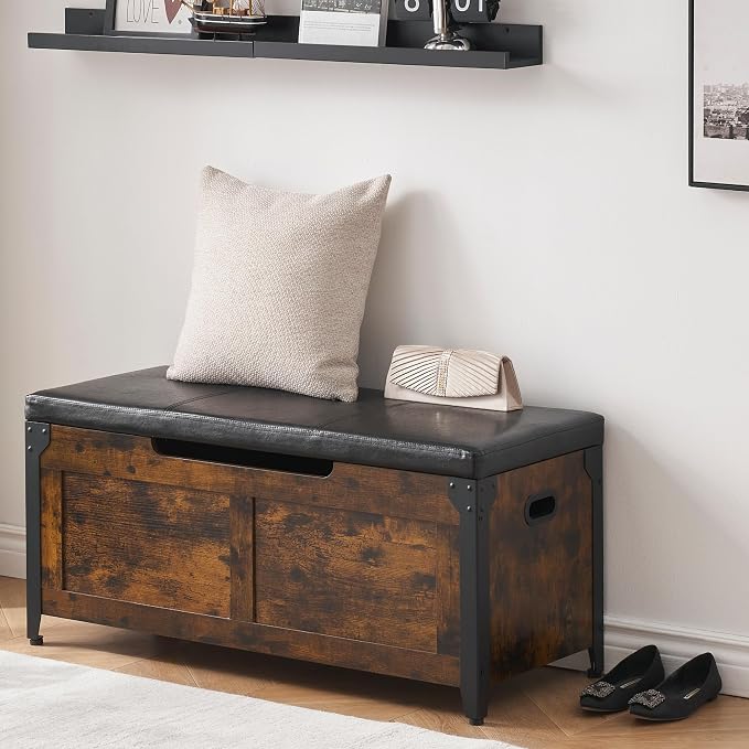 IDEALHOUSE Storage Bench, 39.4" Retro Wooden Storage Chest - Image 7