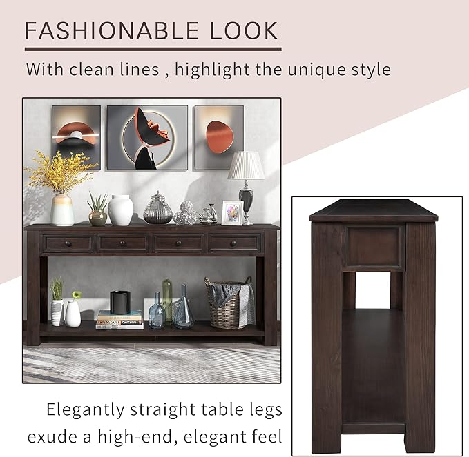 LKTART 63" Solid Wood Console Table Sofa Table - Image 5