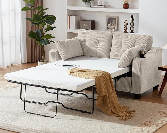 Full Size Pull Out Sleeper Sofa Bed, 2-in-1 Convertible Corduroy Pull Out Couch - Image 2