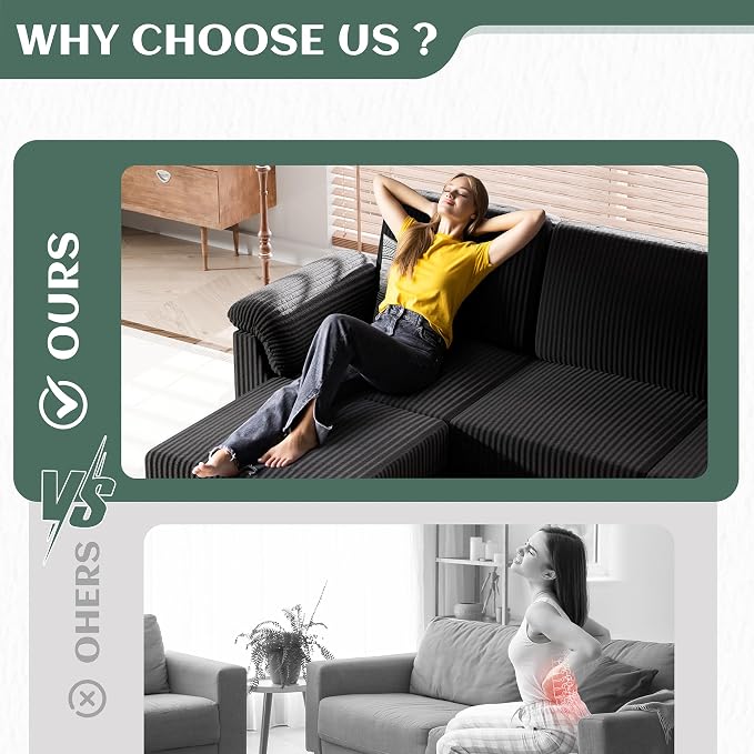Vongrasig Convertible Sectional Couches, 3 Seat L Shaped Couch Sofa - Image 6
